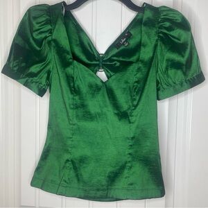 Lulu's Green Satin Puff Sleeve Top